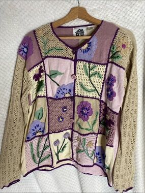 Storybook Knits Patchwork Floral Sweater Cardigan